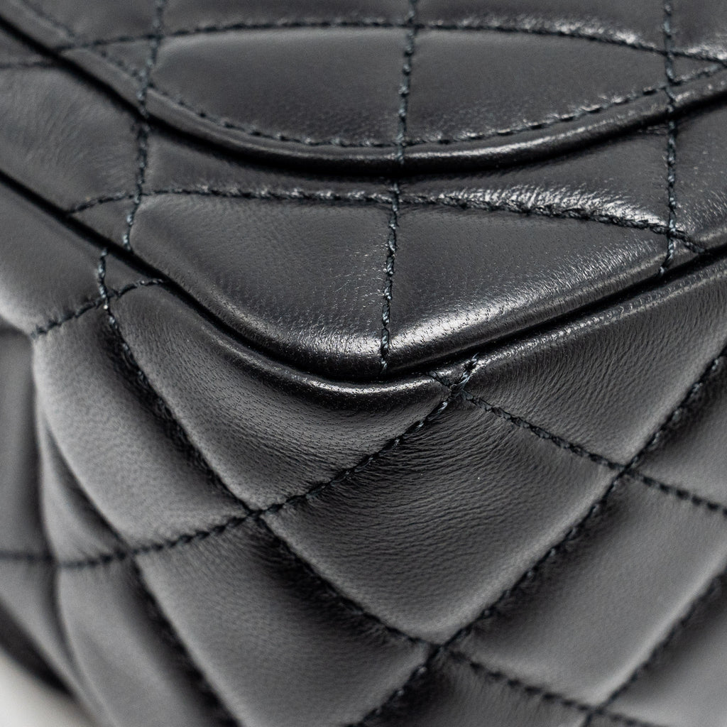 Chanel pearl crush mini square flap bag lambskin black  (microchip)