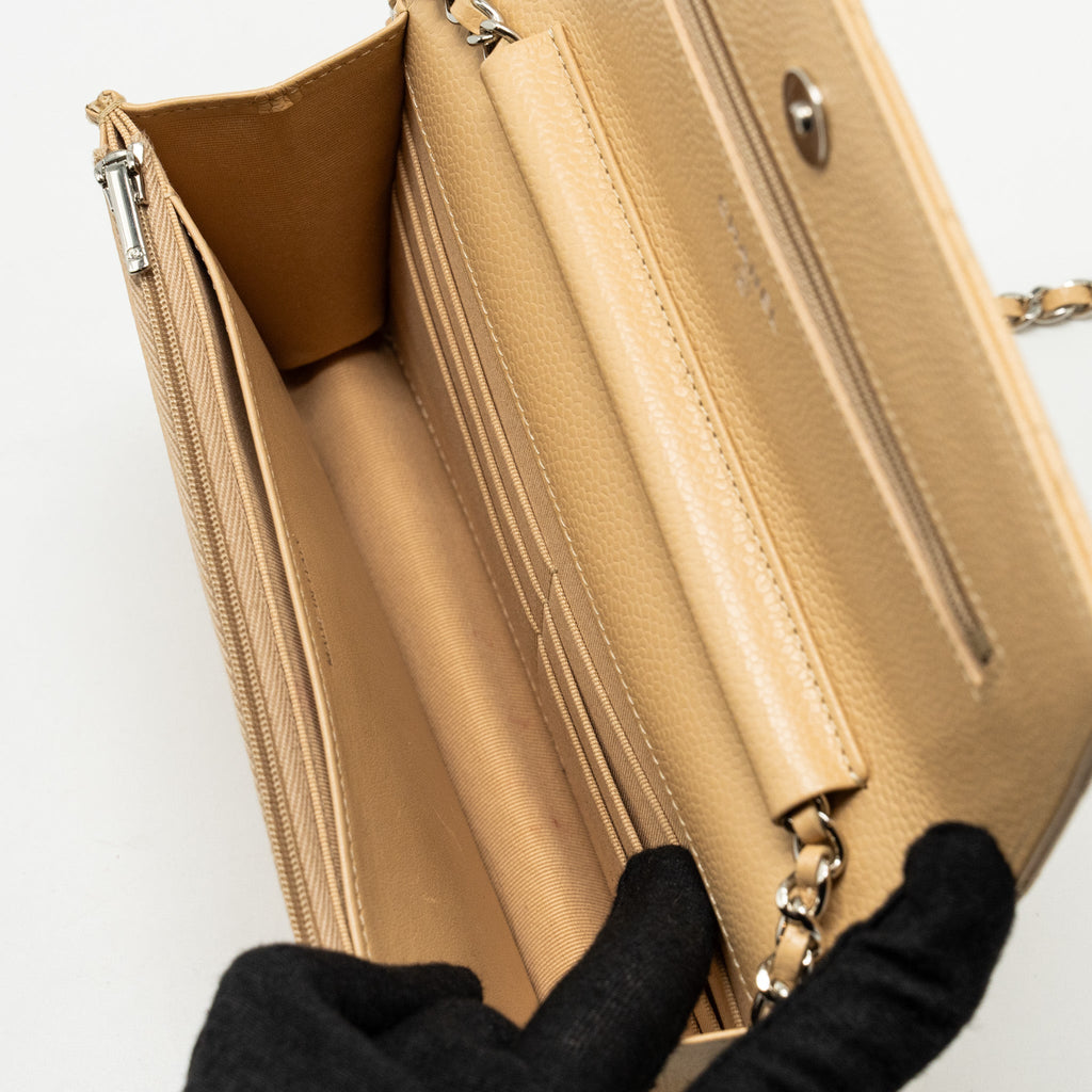 Chanel Classic Wallet on Chain Caviar Beige  (Microchip)