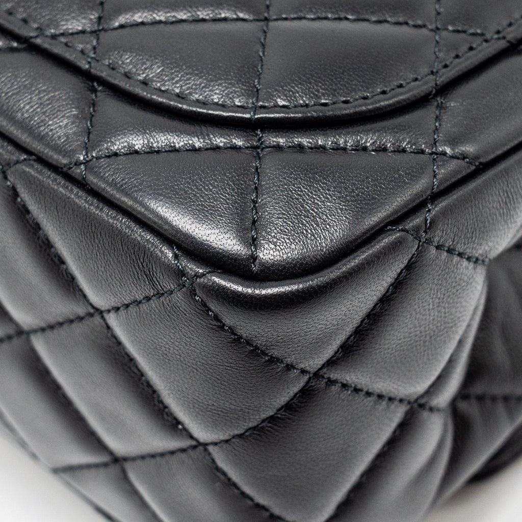 Chanel pearl crush mini square flap bag lambskin black  (microchip)