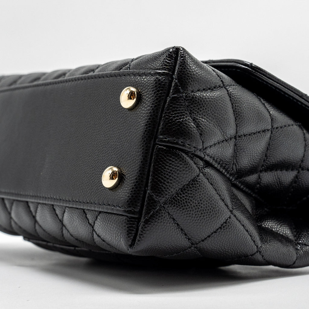 Chanel small coco handle with lizard embossed handle caviar black L (microchip)