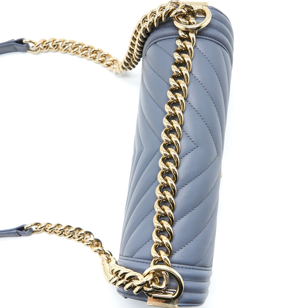 Chanel Medium Boy Bag Chevron Calfskin Grey L