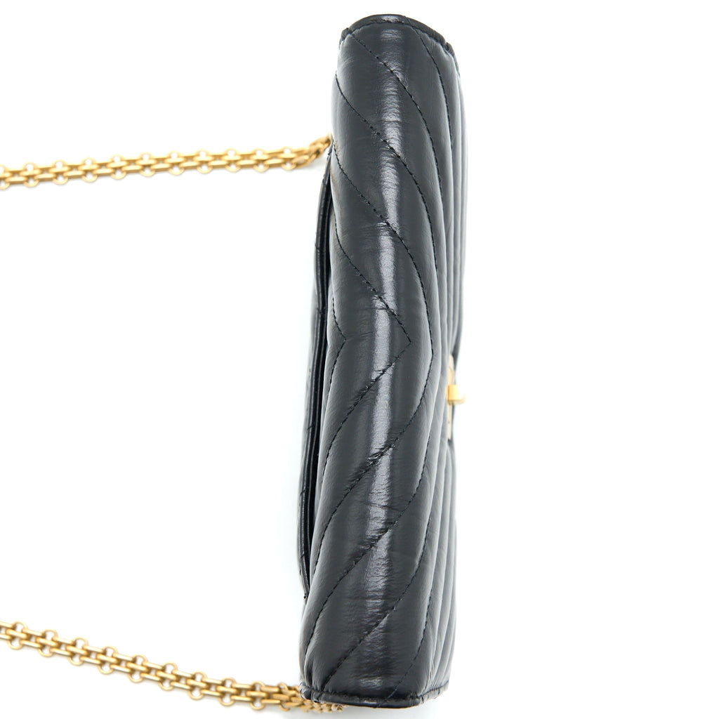 Chanel 2.55 Reissue Wallet On Chain Chevron Aged Calfskin Black Brushed  (Microchip)