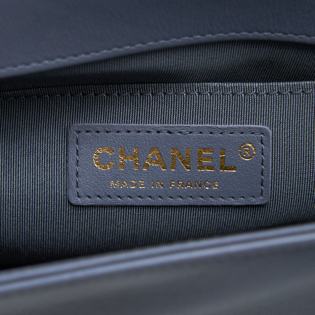 Chanel Medium Boy Bag Chevron Calfskin Grey L