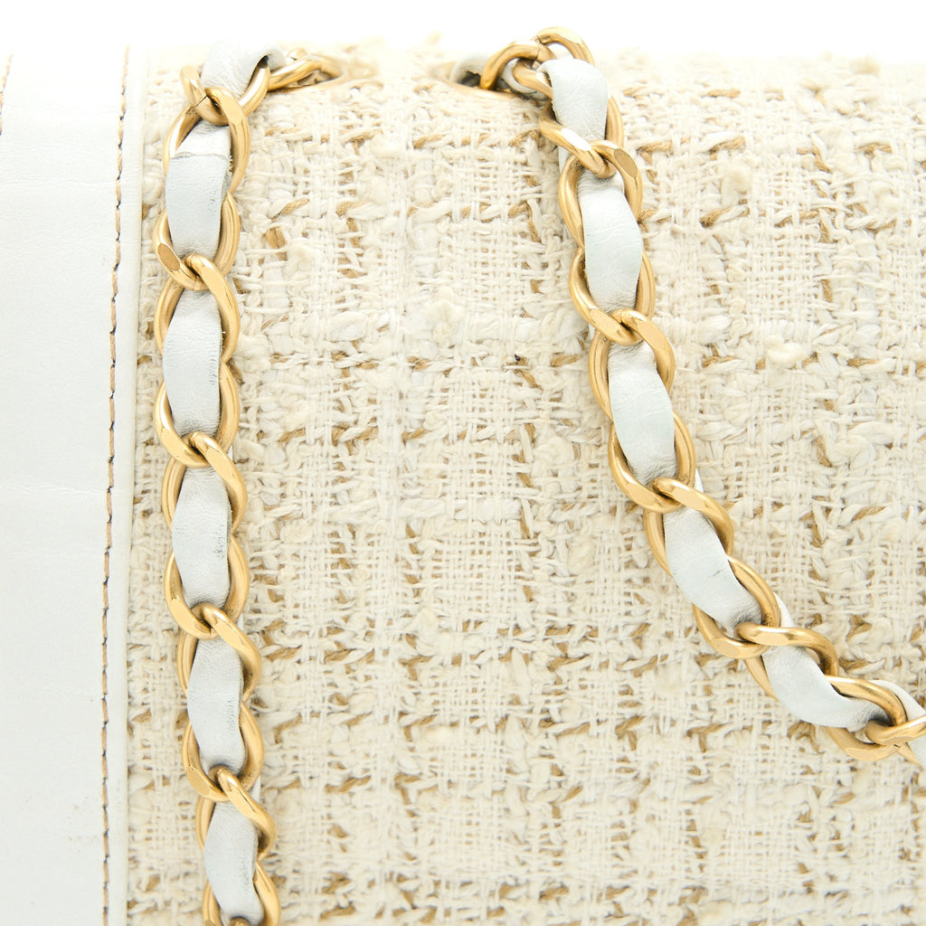 Chanel Vintage Flap Bag Tweed / Leather White