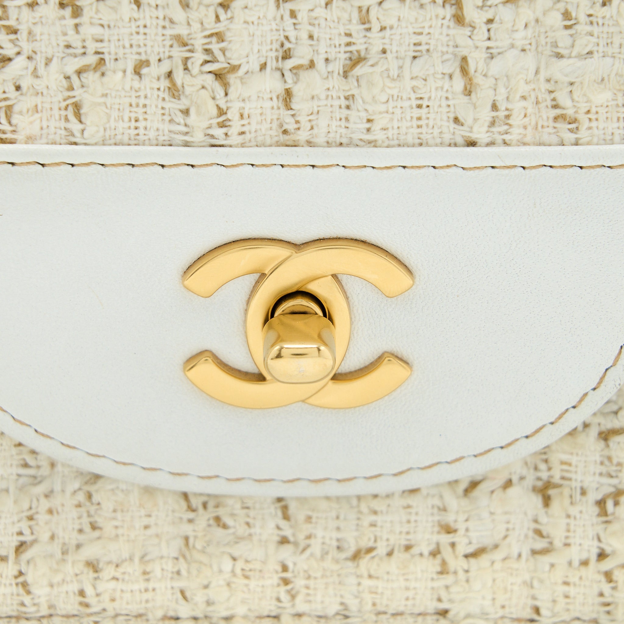 Chanel Vintage Flap Bag Tweed / Leather White