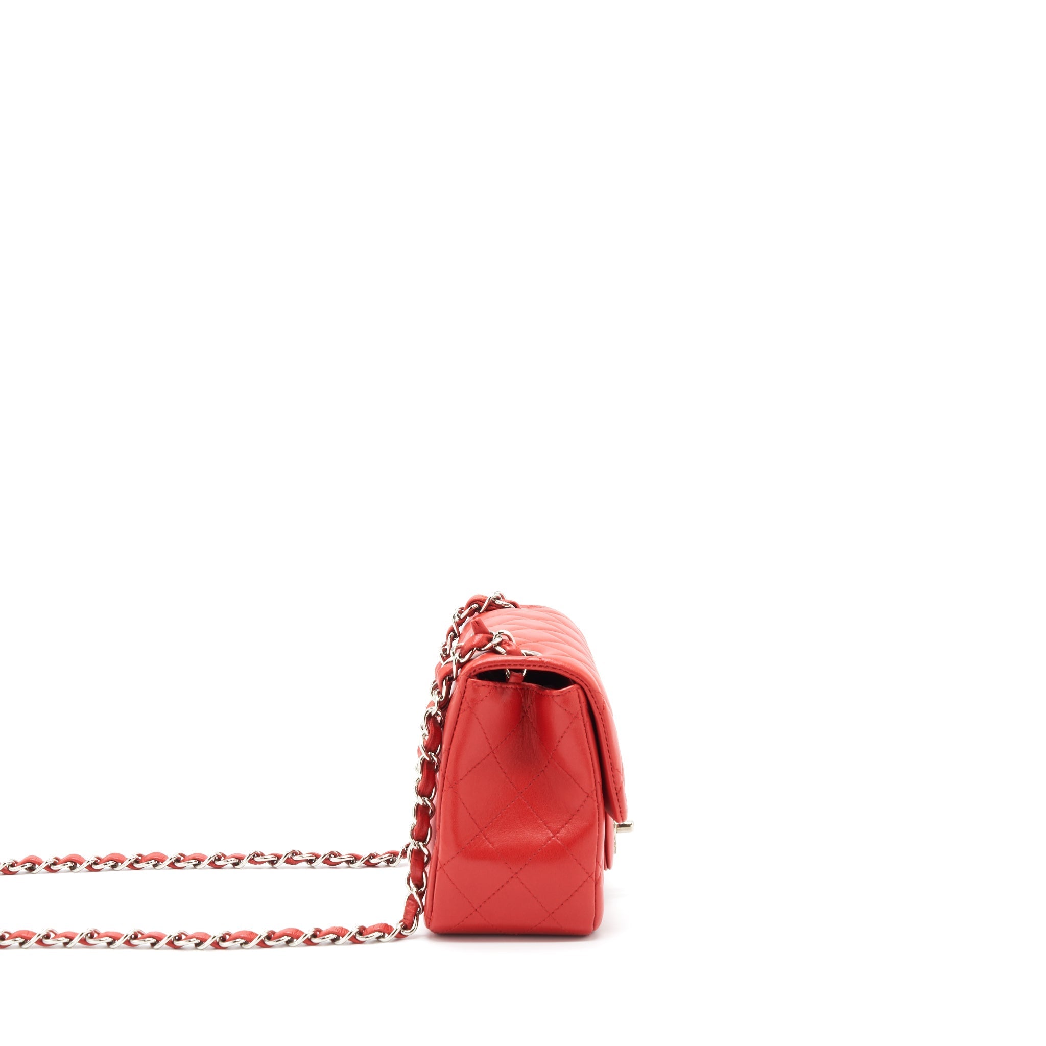Chanel Mini Square Flap Bag Lambskin Red