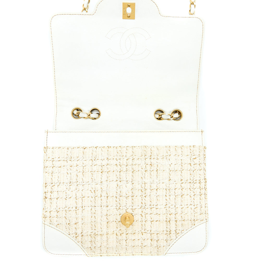 Chanel Vintage Flap Bag Tweed / Leather White