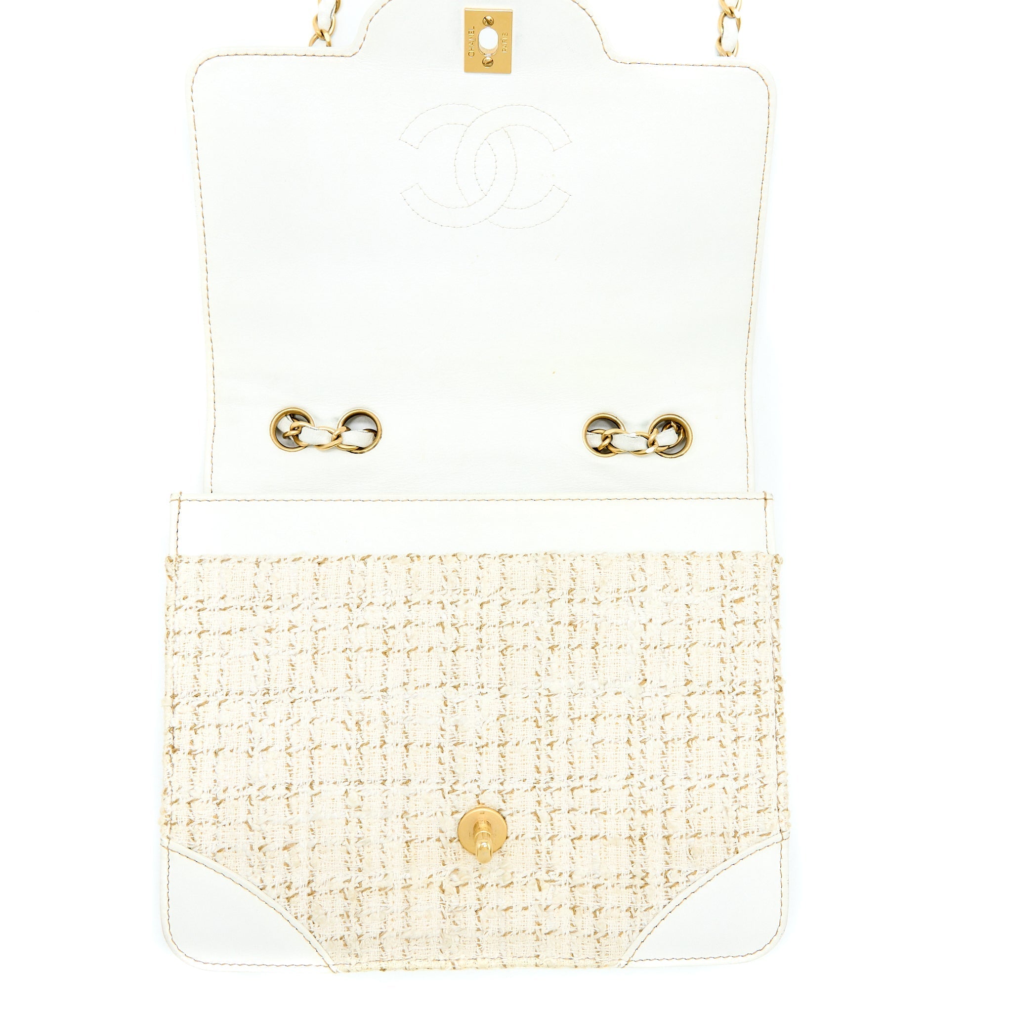 Chanel Vintage Flap Bag Tweed / Leather White