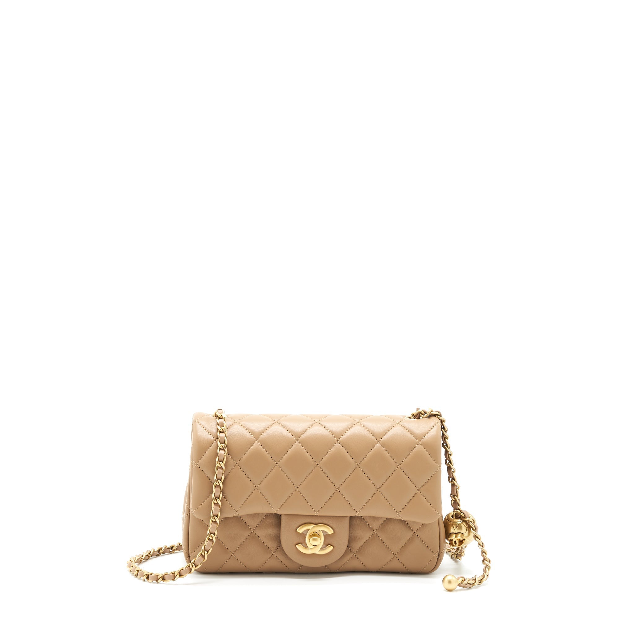 Chanel 22B Pearl Crush Mini Rectangular Flap Bag Lambskin Dark Beige  (Microchip)