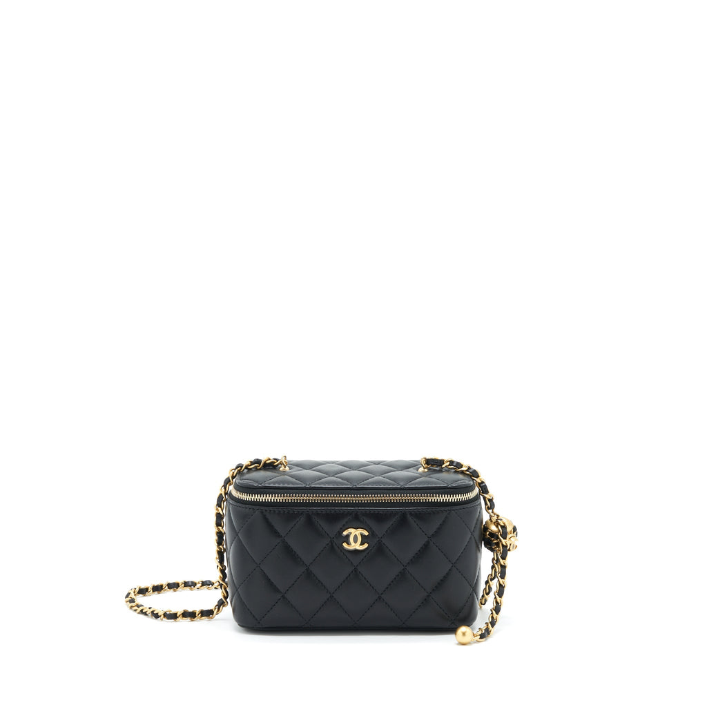 Chanel 22S Pearl Crush Long Vanity With Chain Lambskin Black
