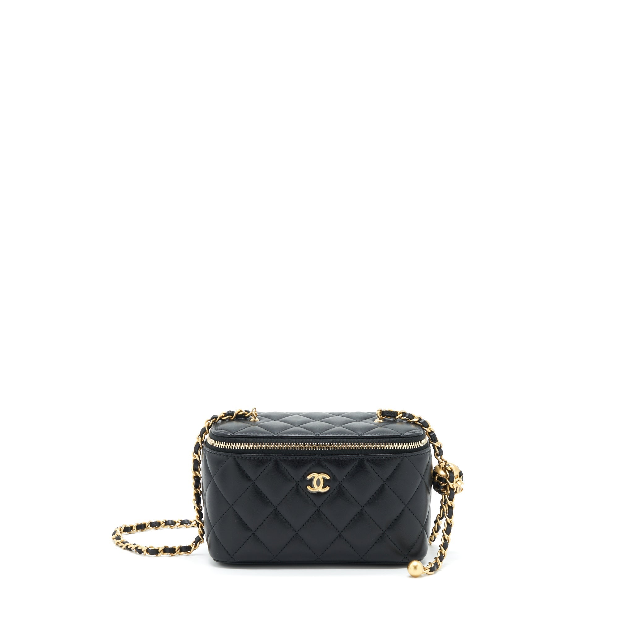 Chanel 22S Pearl Crush Long Vanity With Chain Lambskin Black