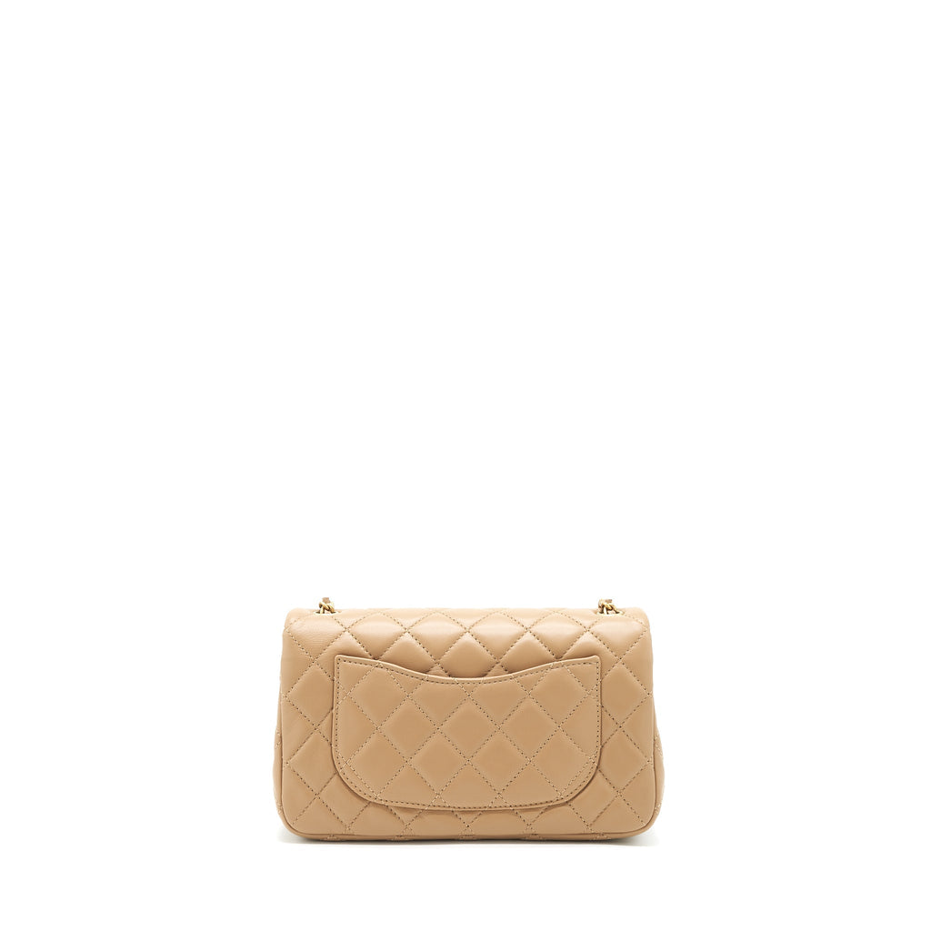Chanel 22B Pearl Crush Mini Rectangular Flap Bag Lambskin Dark Beige  (Microchip)