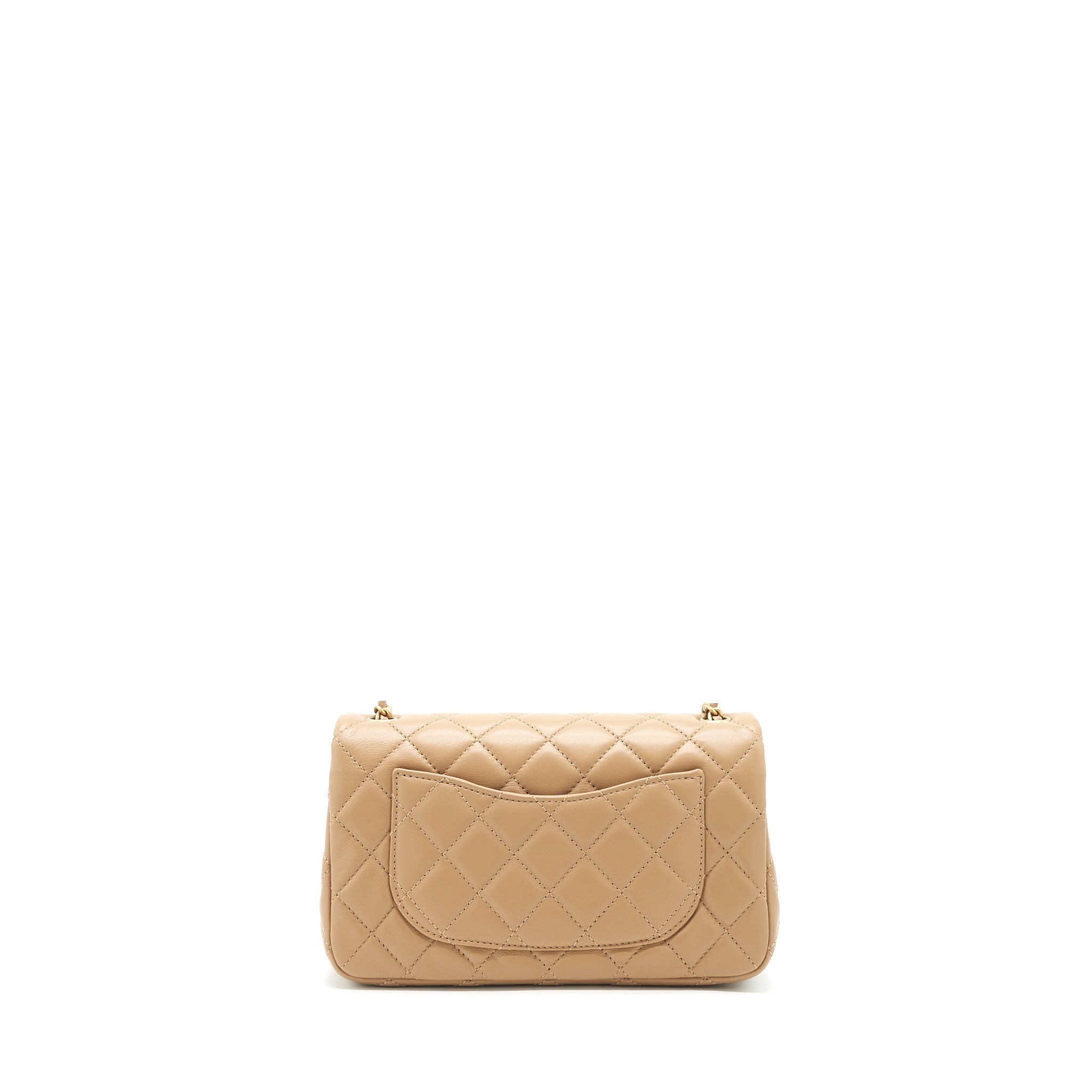 Chanel 22B Pearl Crush Mini Rectangular Flap Bag Lambskin Dark Beige  (Microchip)