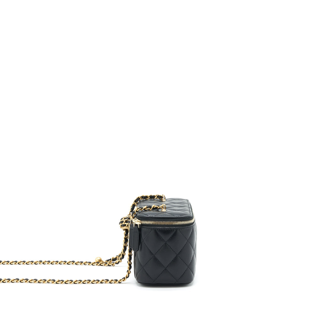 Chanel 22S Pearl Crush Long Vanity With Chain Lambskin Black