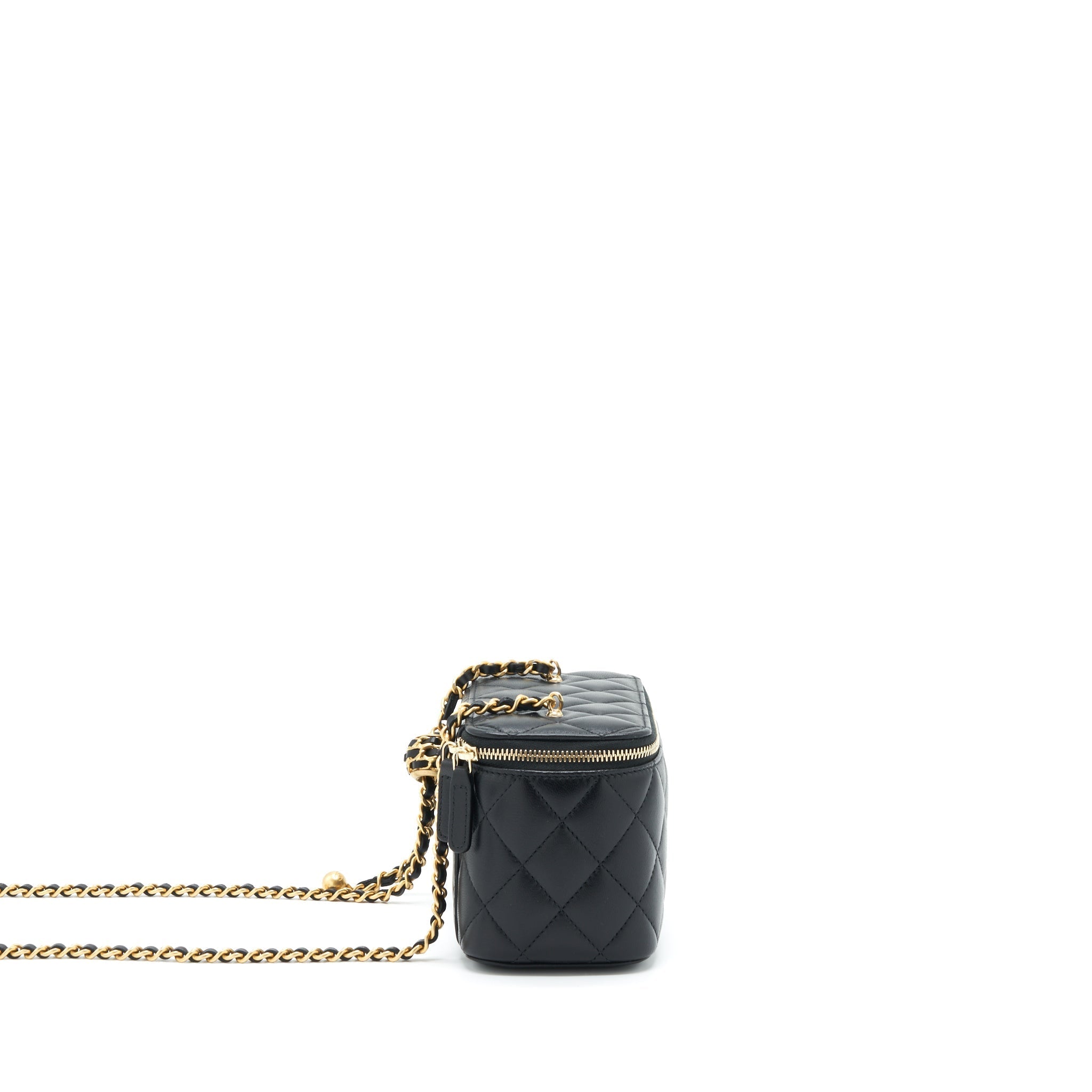Chanel 22S Pearl Crush Long Vanity With Chain Lambskin Black