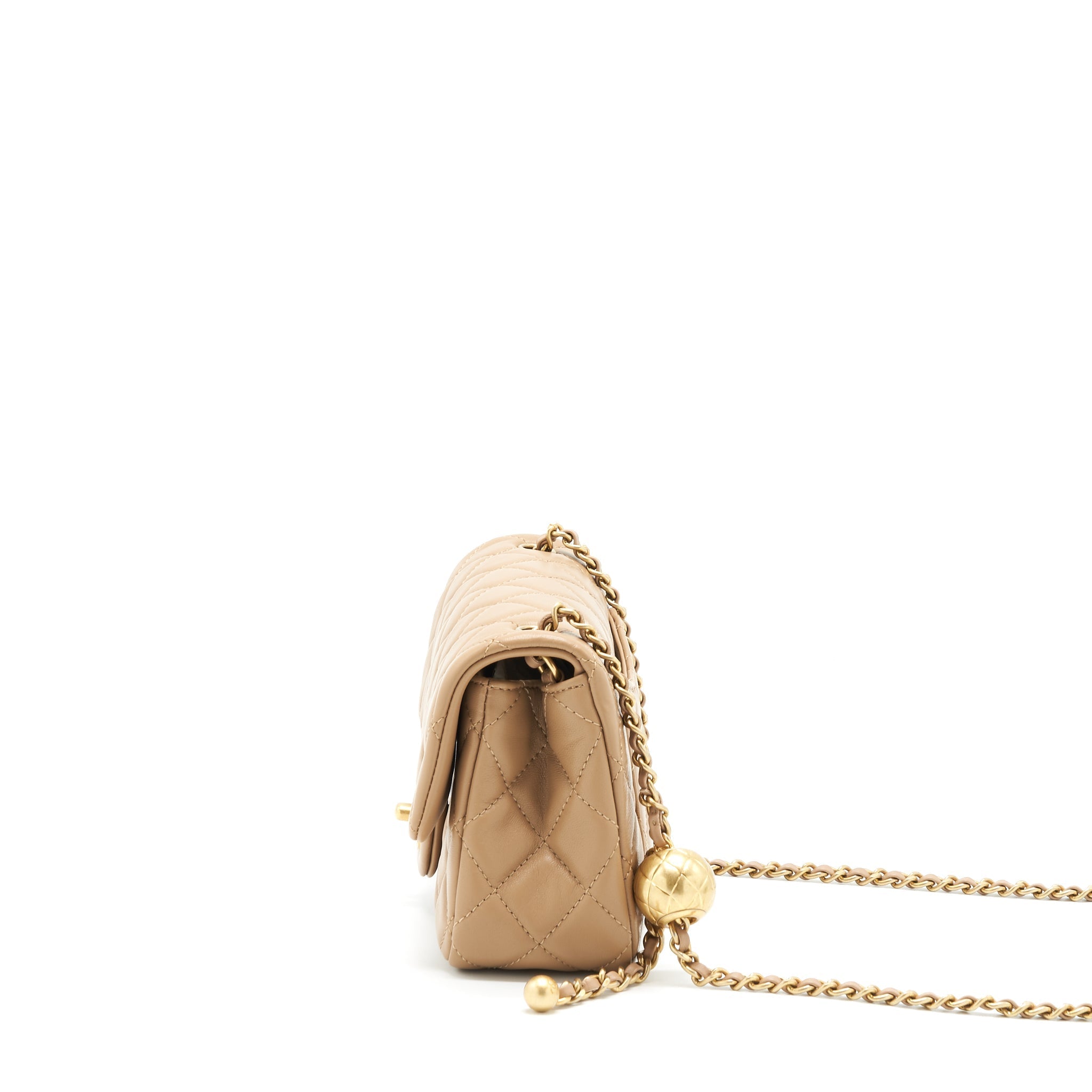 Chanel 22B Pearl Crush Mini Rectangular Flap Bag Lambskin Dark Beige  (Microchip)