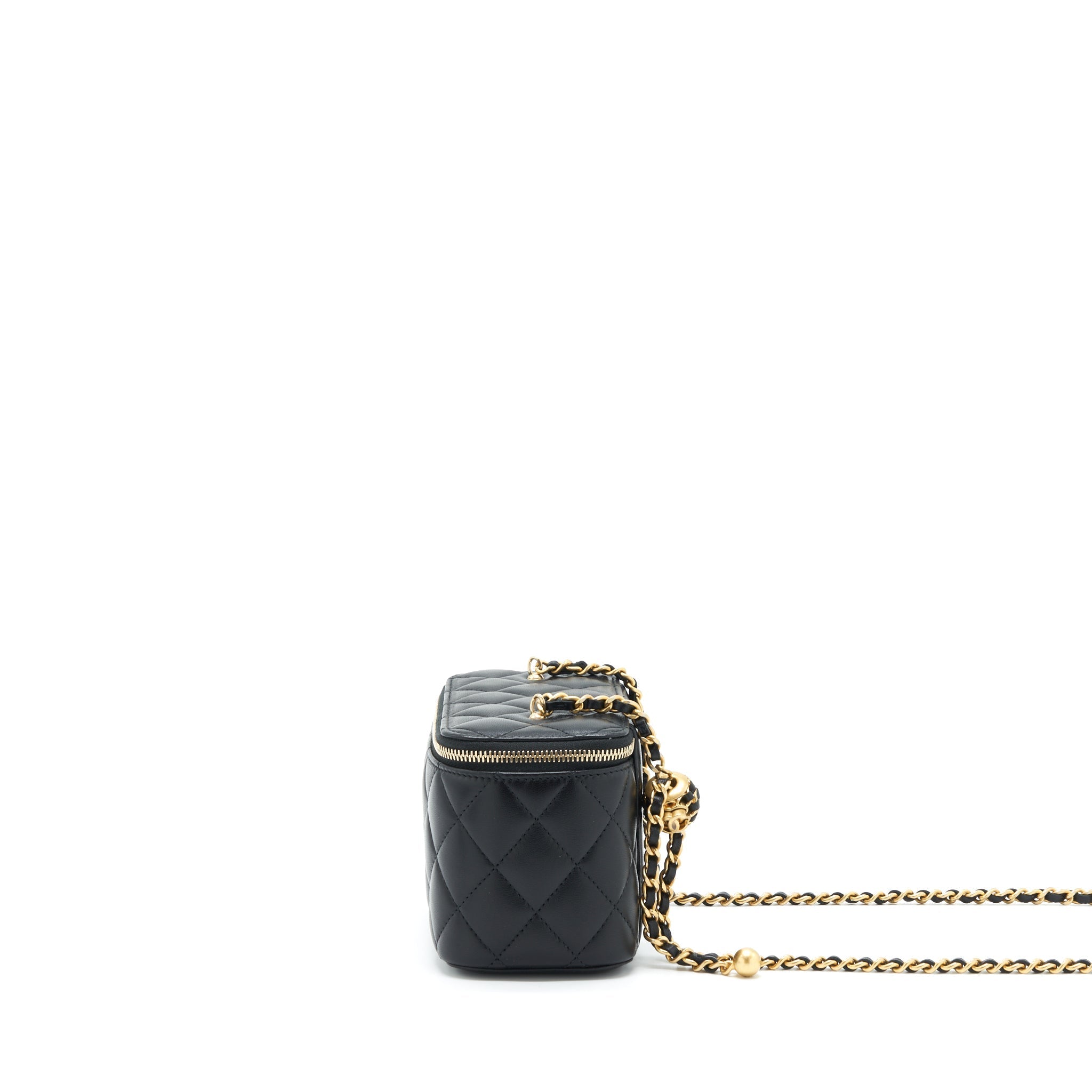 Chanel 22S Pearl Crush Long Vanity With Chain Lambskin Black