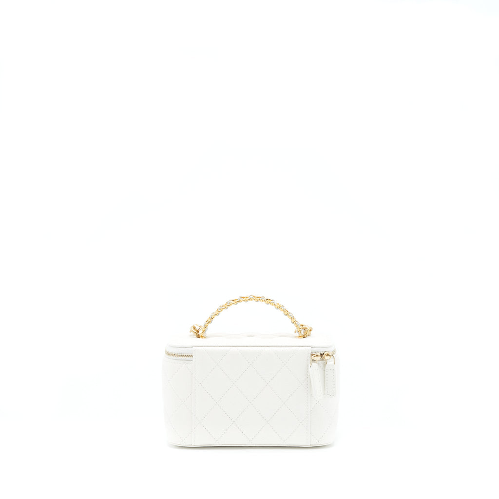 Chanel 22S Logo Top Handle Long Vanity Caviar White