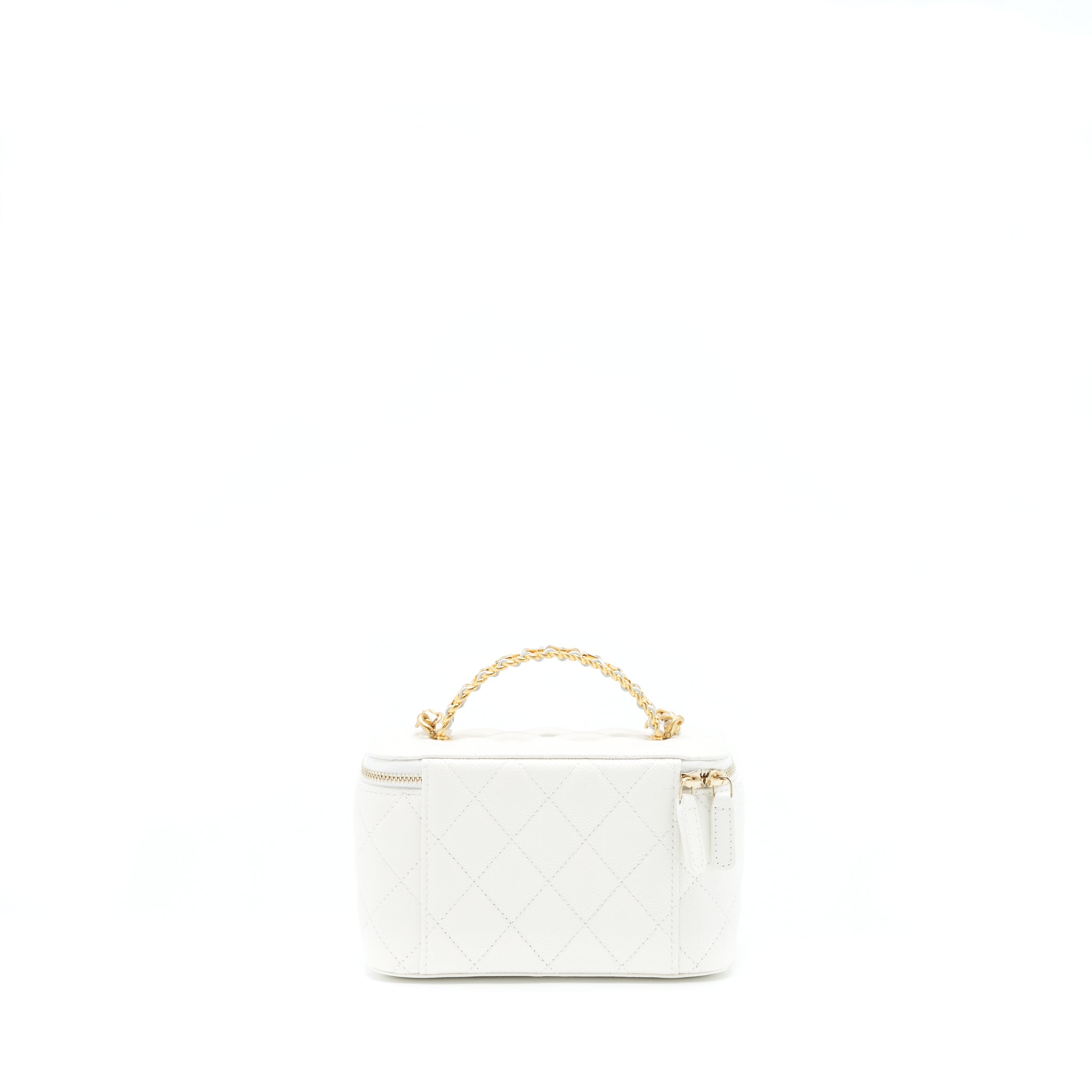Chanel 22S Logo Top Handle Long Vanity Caviar White