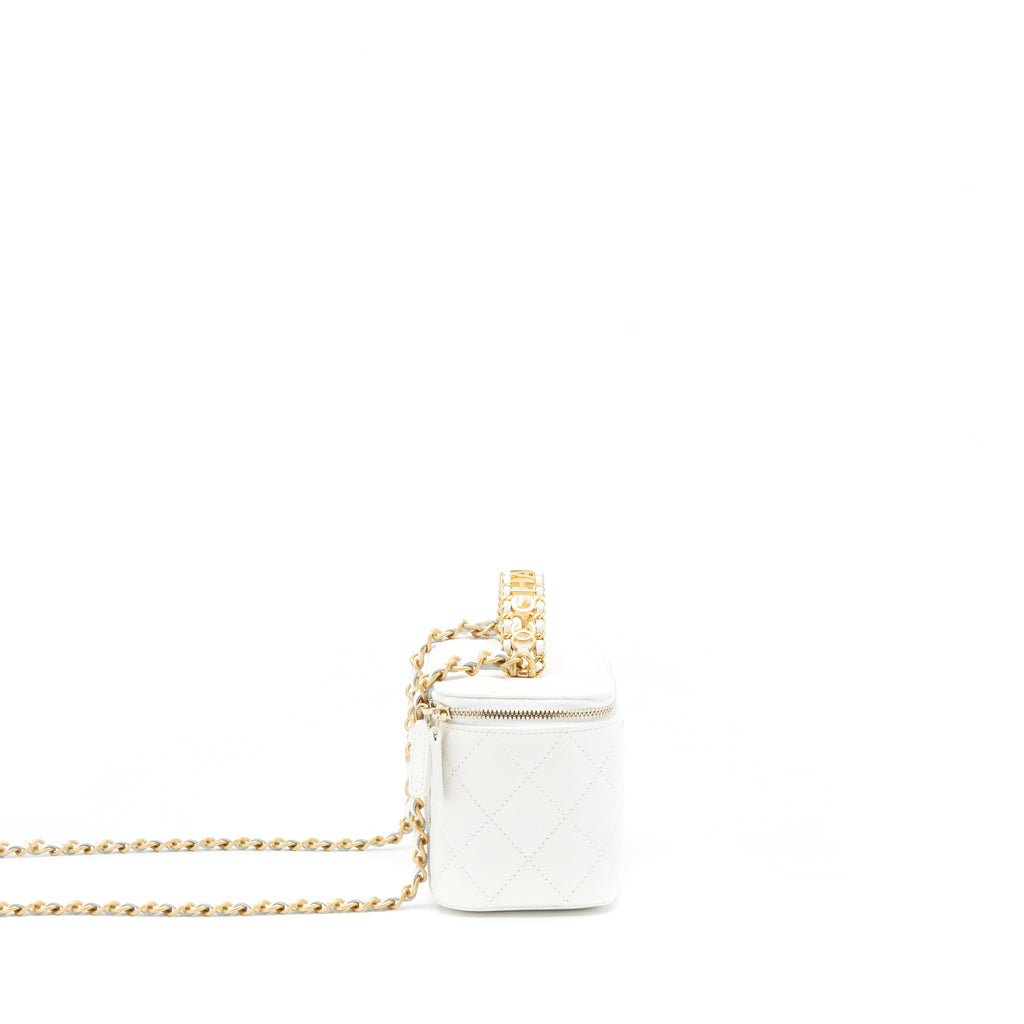 Chanel 22S Logo Top Handle Long Vanity Caviar White