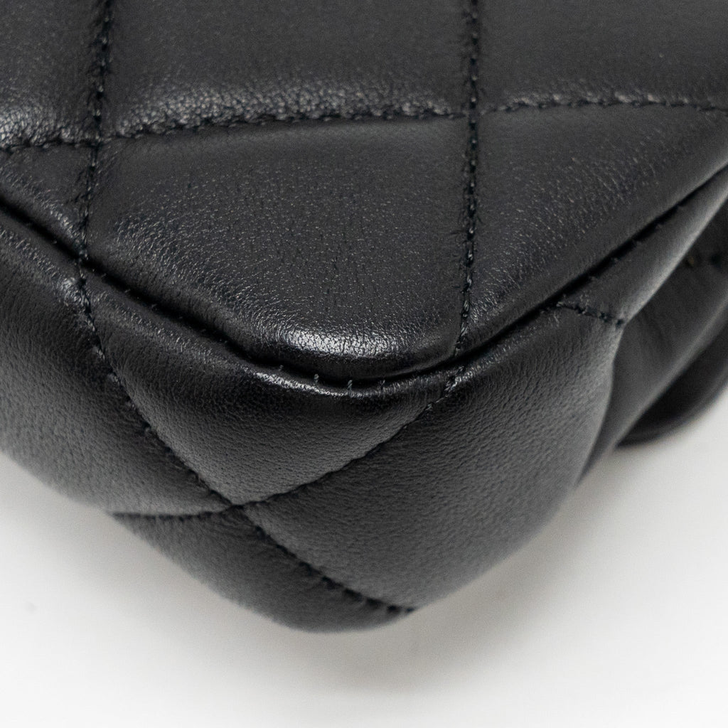 Chanel 21A top handle mini flap card holder with chain lambskin black