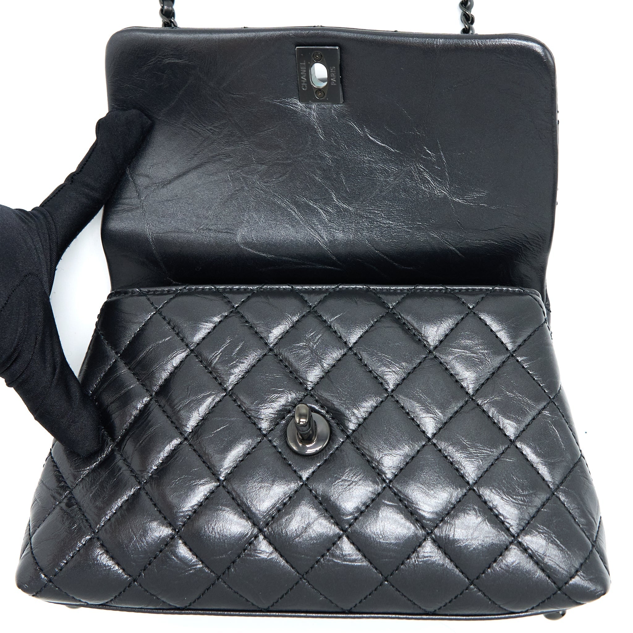 Chanel Small Coco Handle Aged Calfskin So Black With Black Hardware