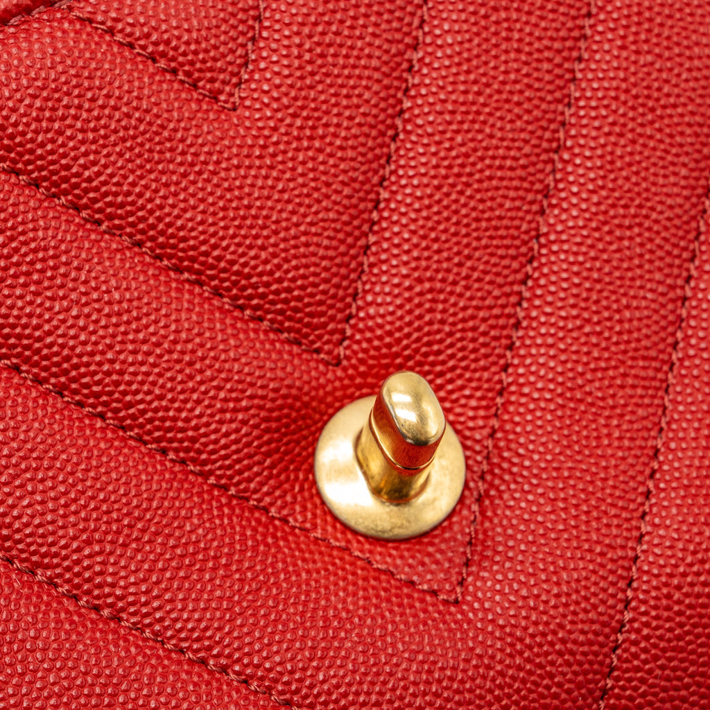 Chanel Small Coco Handle Chevron Caviar Red Brushed