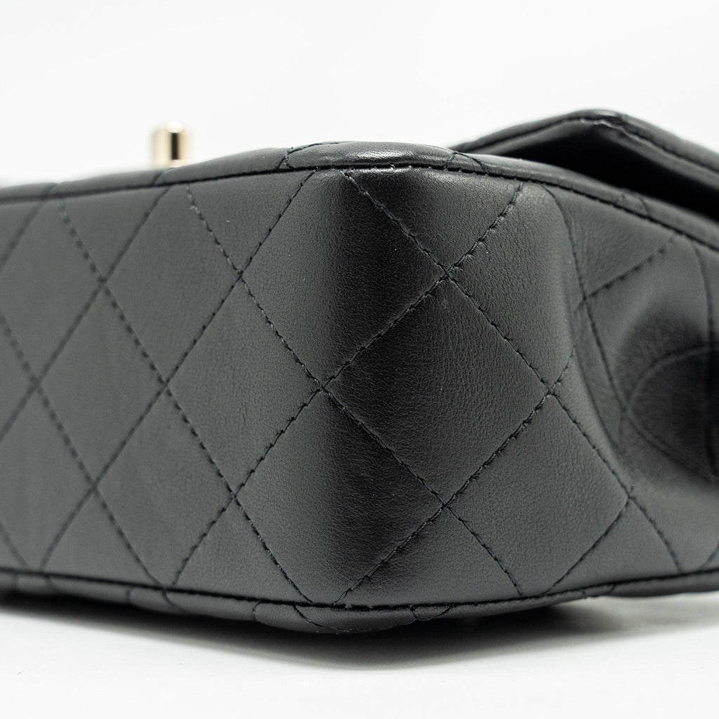CHANEL Top Handle Mini Rectangular Flap Bag Lambskin Black L (microchip)