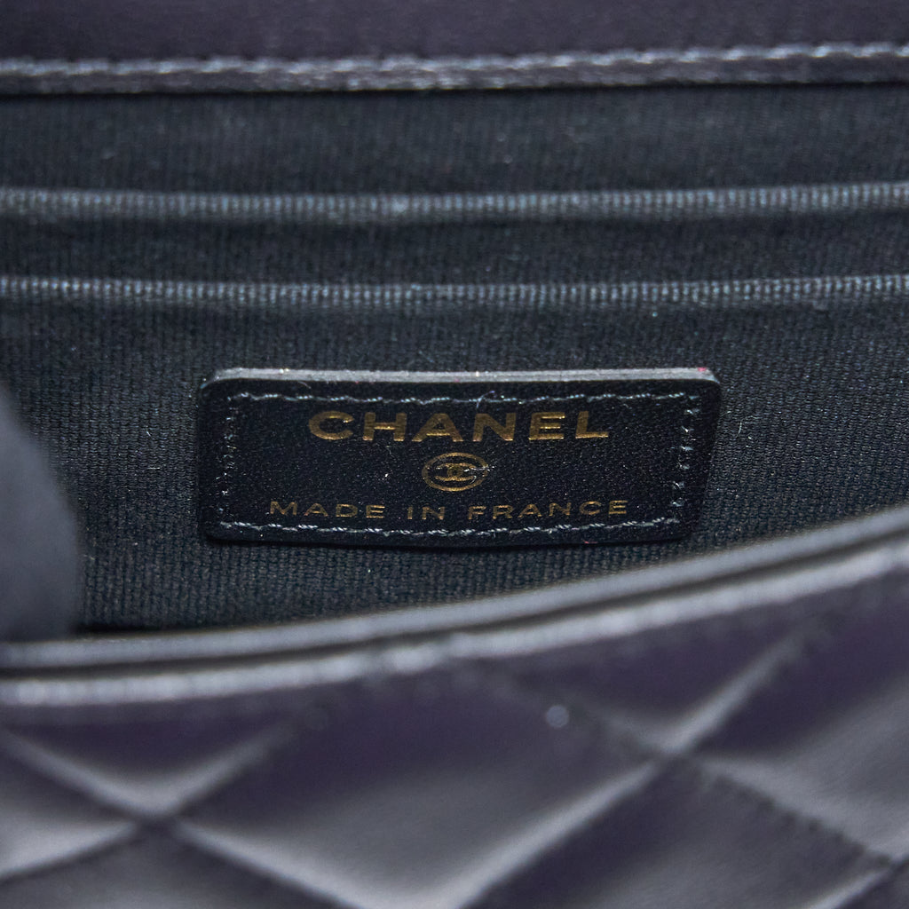 Chanel Top Handle Mini Flap Chain Bag Lambskin Black L