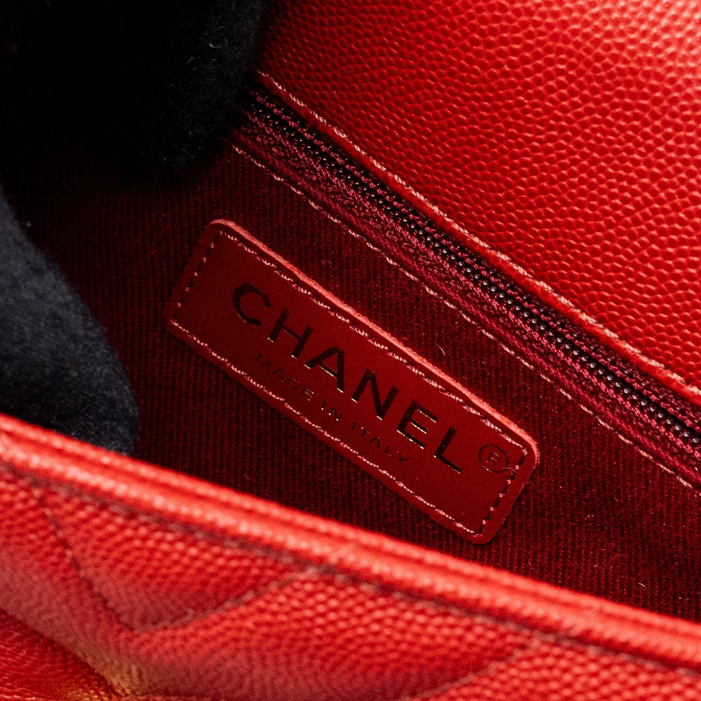 Chanel Small Coco Handle Chevron Caviar Red Brushed
