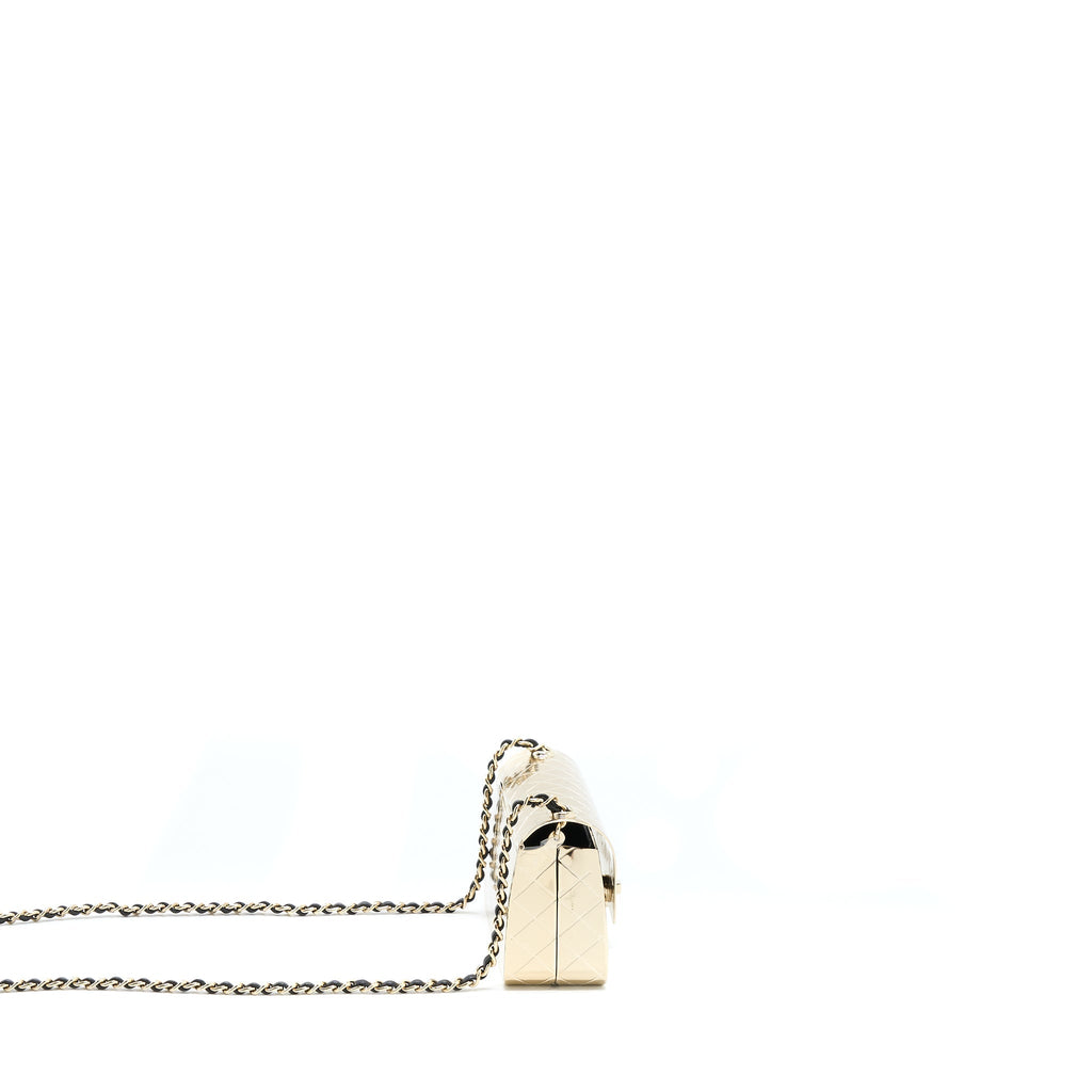 Chanel Mini Evening Bag Gold Tone Hammered Metal And Gold Tone Metal (Microchip )