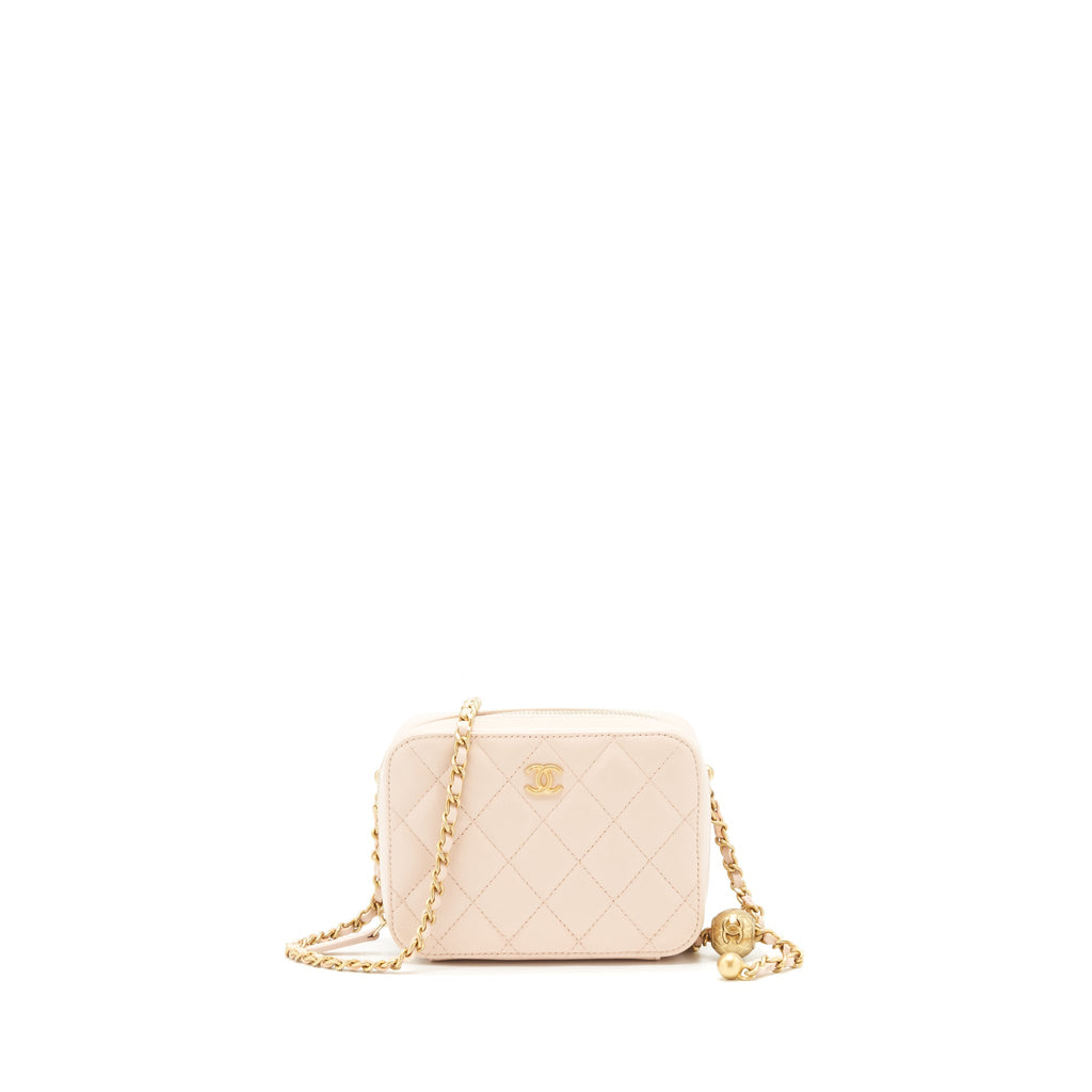 Chanel Pearl Crush Mini camera case with chain Lambskin light beige