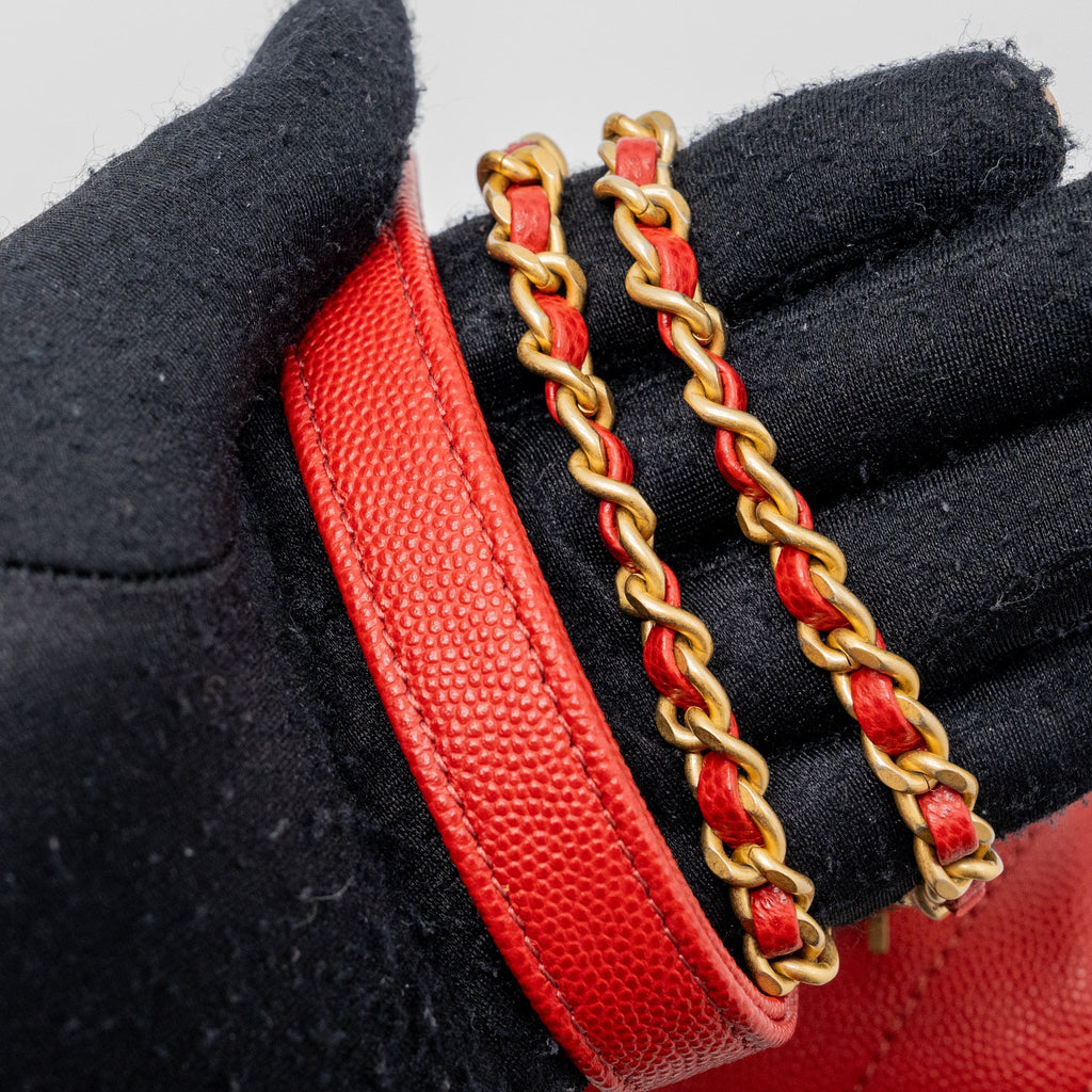 Chanel Small Coco Handle Chevron Caviar Red Brushed