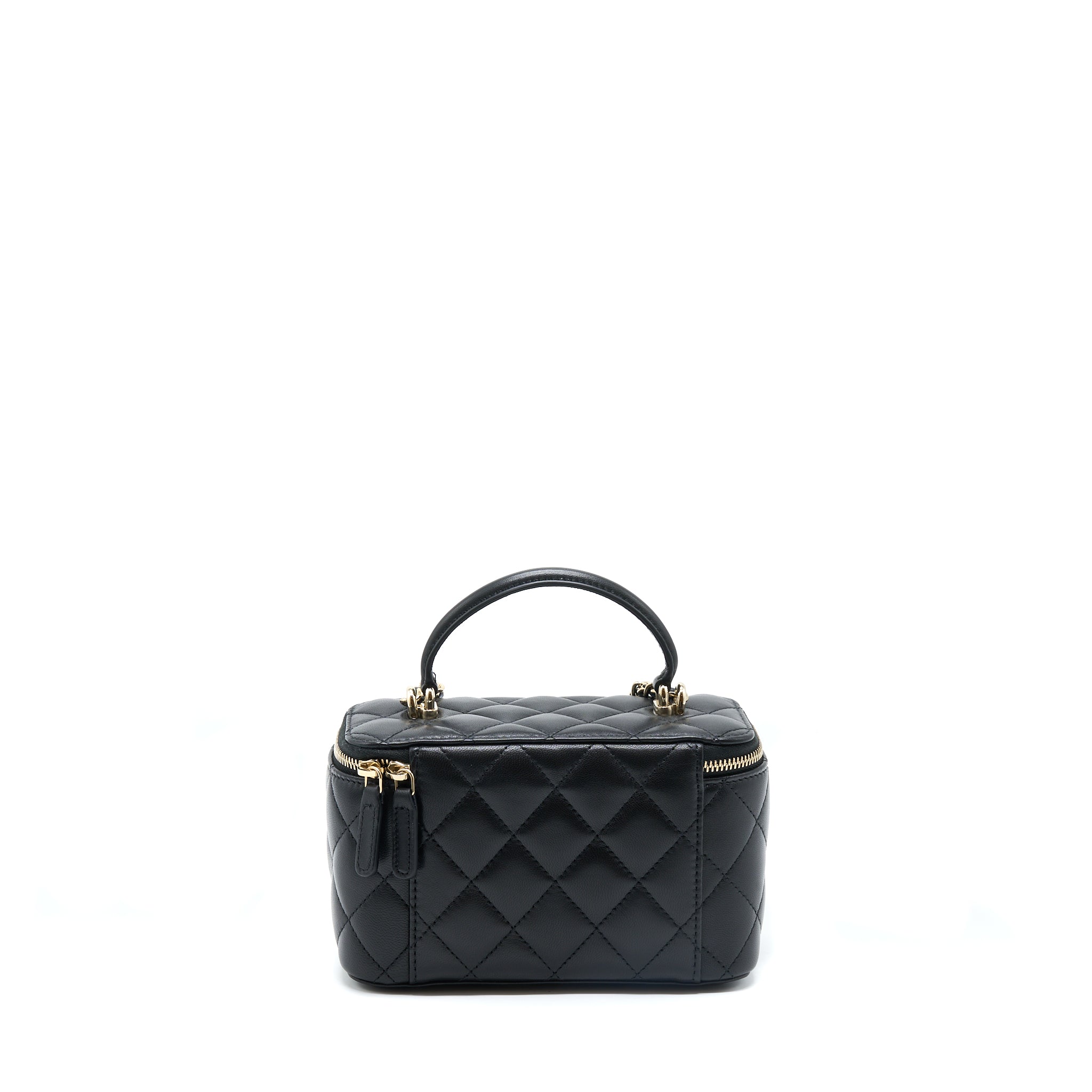 Chanel 22A Top Handle Long Vanity With Chain Lambskin Black L (New Version)