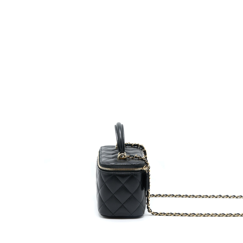 Chanel 22A Top Handle Long Vanity With Chain Lambskin Black L (New Version)