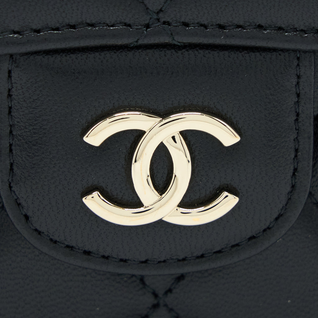 Chanel Top Handle Mini Flap Bag Lambskin Black L