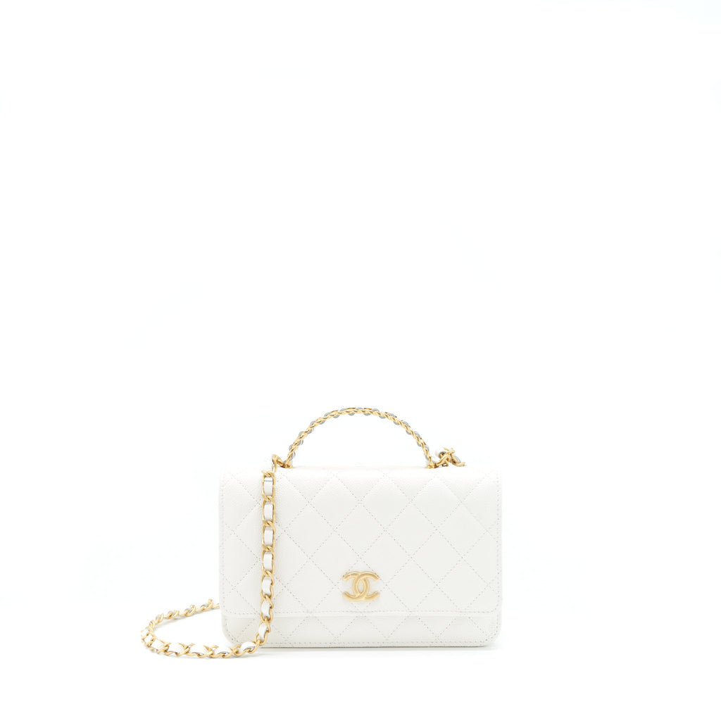 Chanel 22s Logo Top Handle Wallet On Chain Caviar White