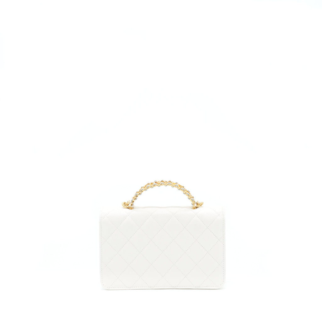 Chanel 22s Logo Top Handle Wallet On Chain Caviar White