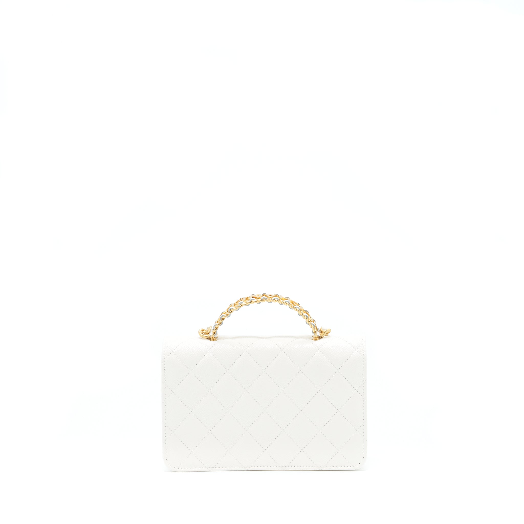 Chanel 22s Logo Top Handle Wallet On Chain Caviar White