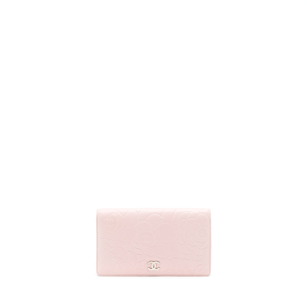 Chanel Camellia Long Wallet Lambskin Light Pink/Dark Brown