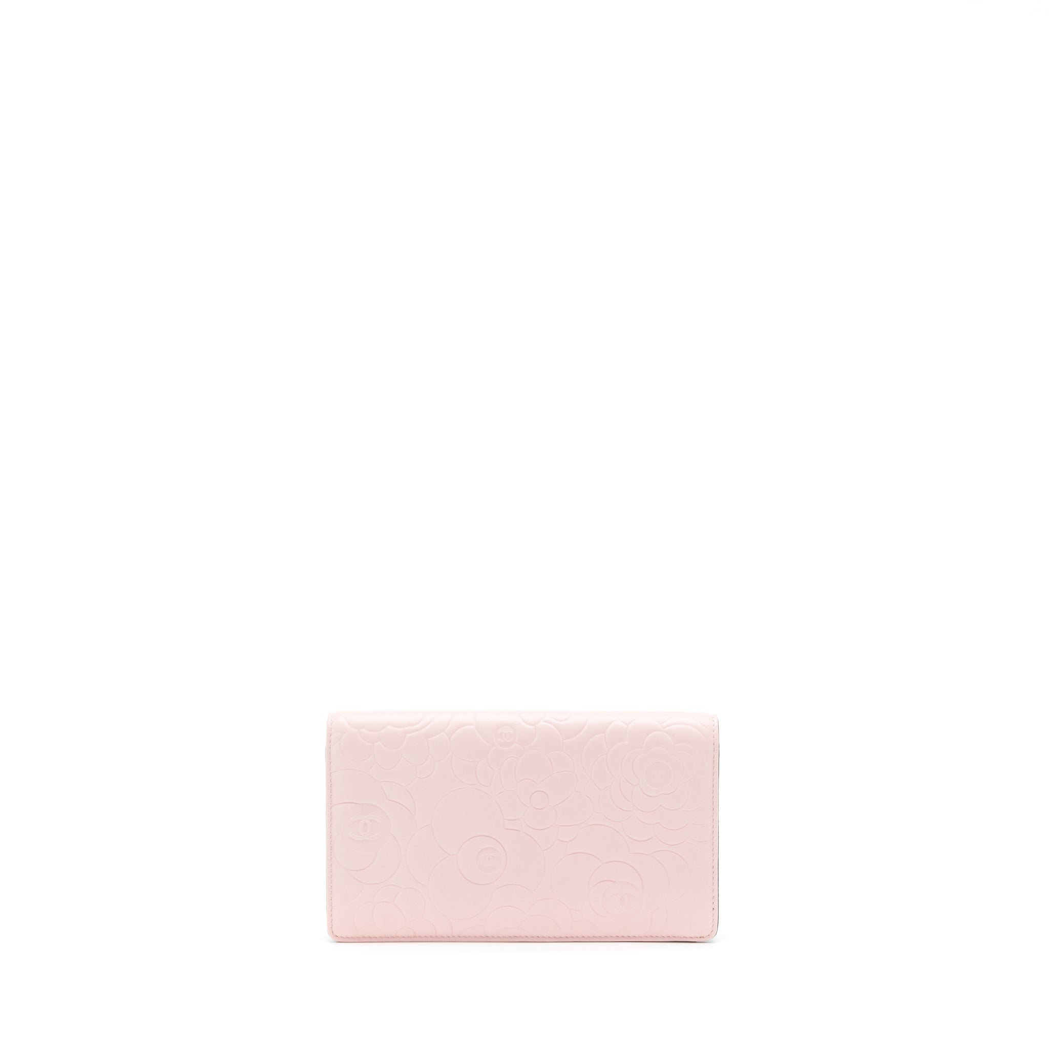 Chanel Camellia Long Wallet Lambskin Light Pink/Dark Brown