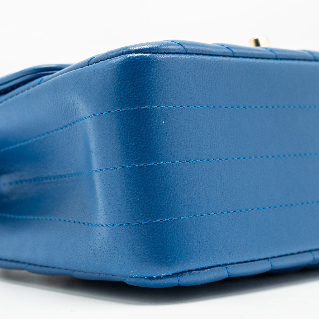 Chanel Mini Rectangular Flap Bag Chevron Lambskin Blue L