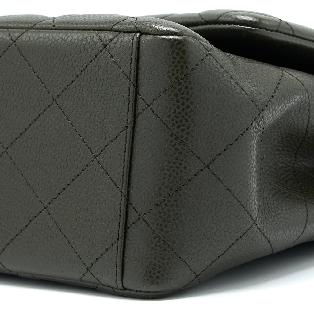 Chanel Maxi Classic Double Flap Bag Caviar Olive Green Brushed