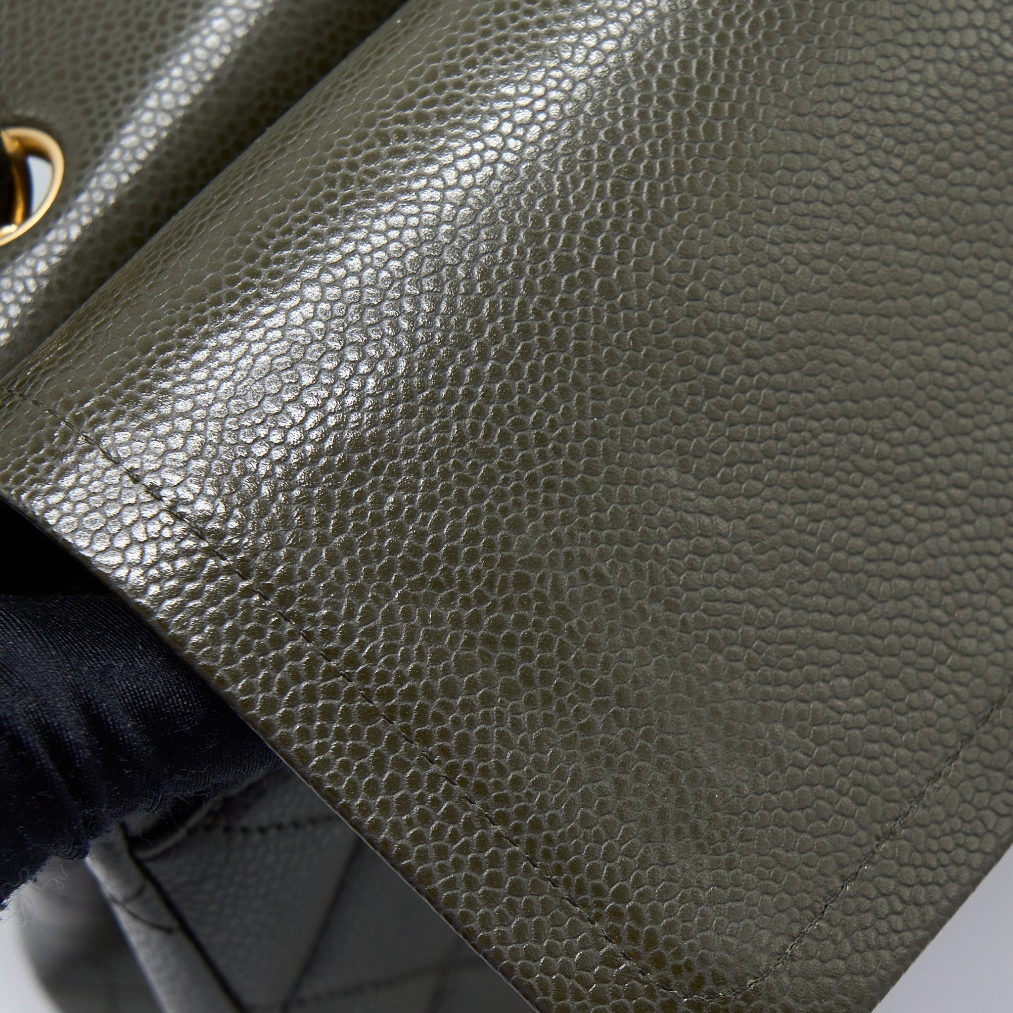 Chanel Maxi Classic Double Flap Bag Caviar Olive Green Brushed