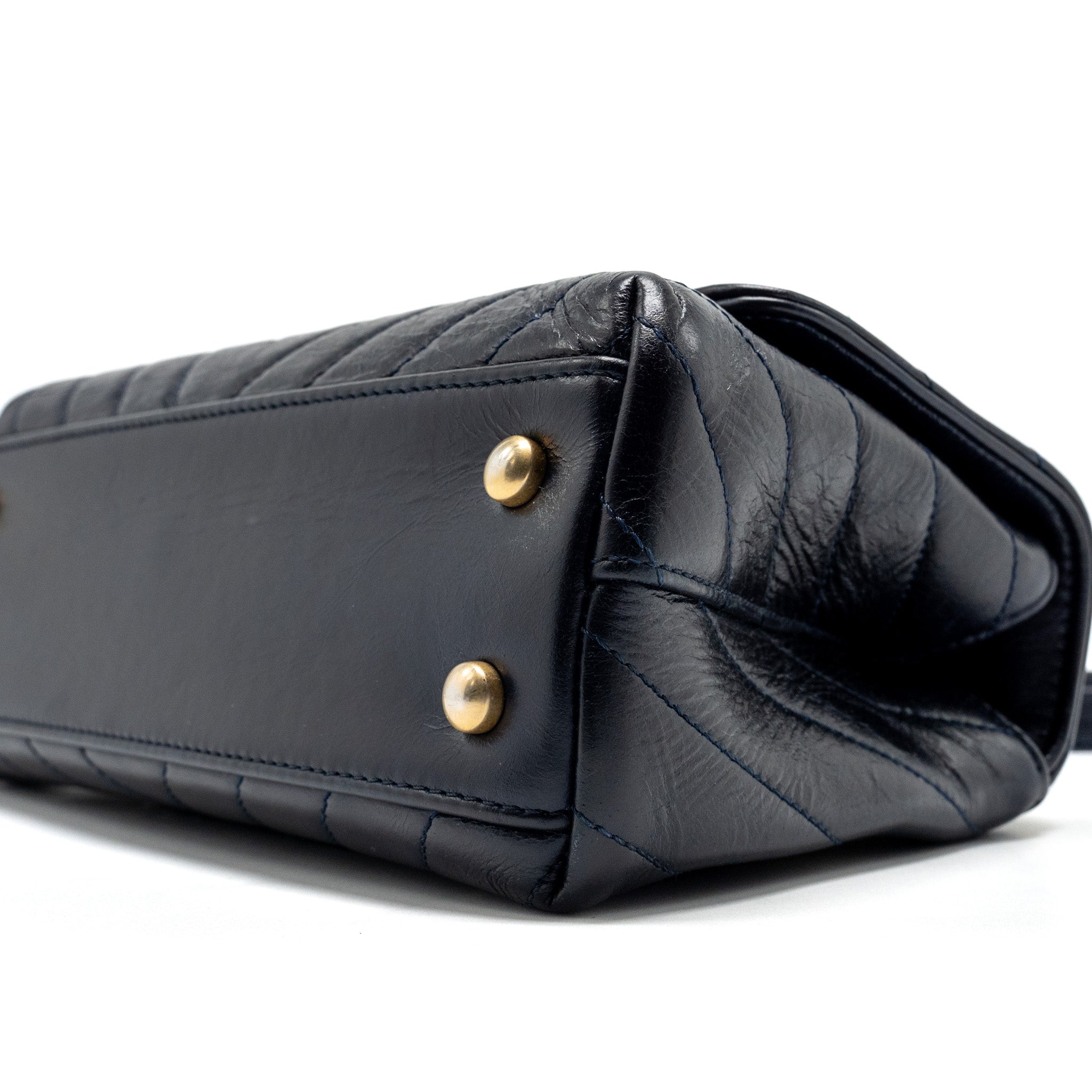 Chanel Small Coco Handle Chevron Calfskin Dark Blue