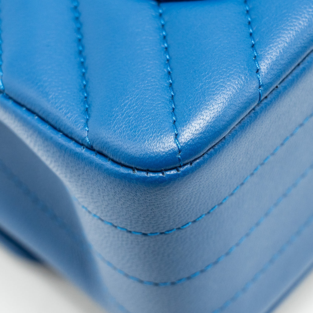 Chanel Mini Rectangular Flap Bag Chevron Lambskin Blue L