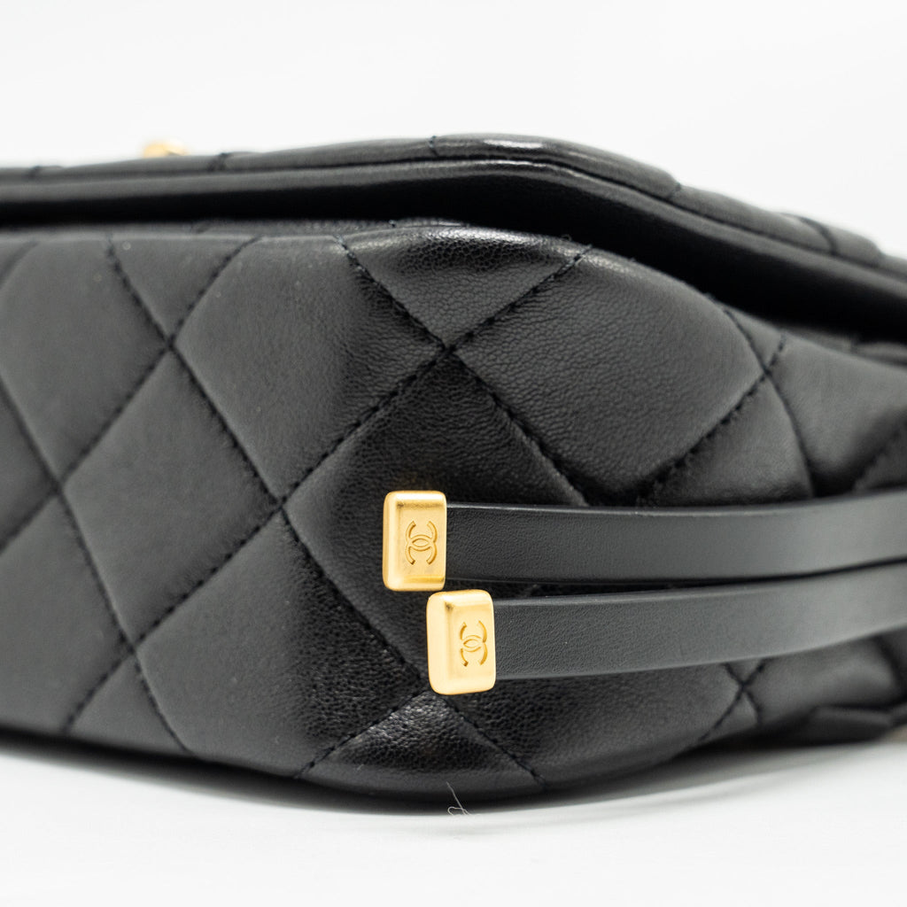 Chanel 23B Detail Chains Quilted Flap Bag Lambskin Black (Microchip)