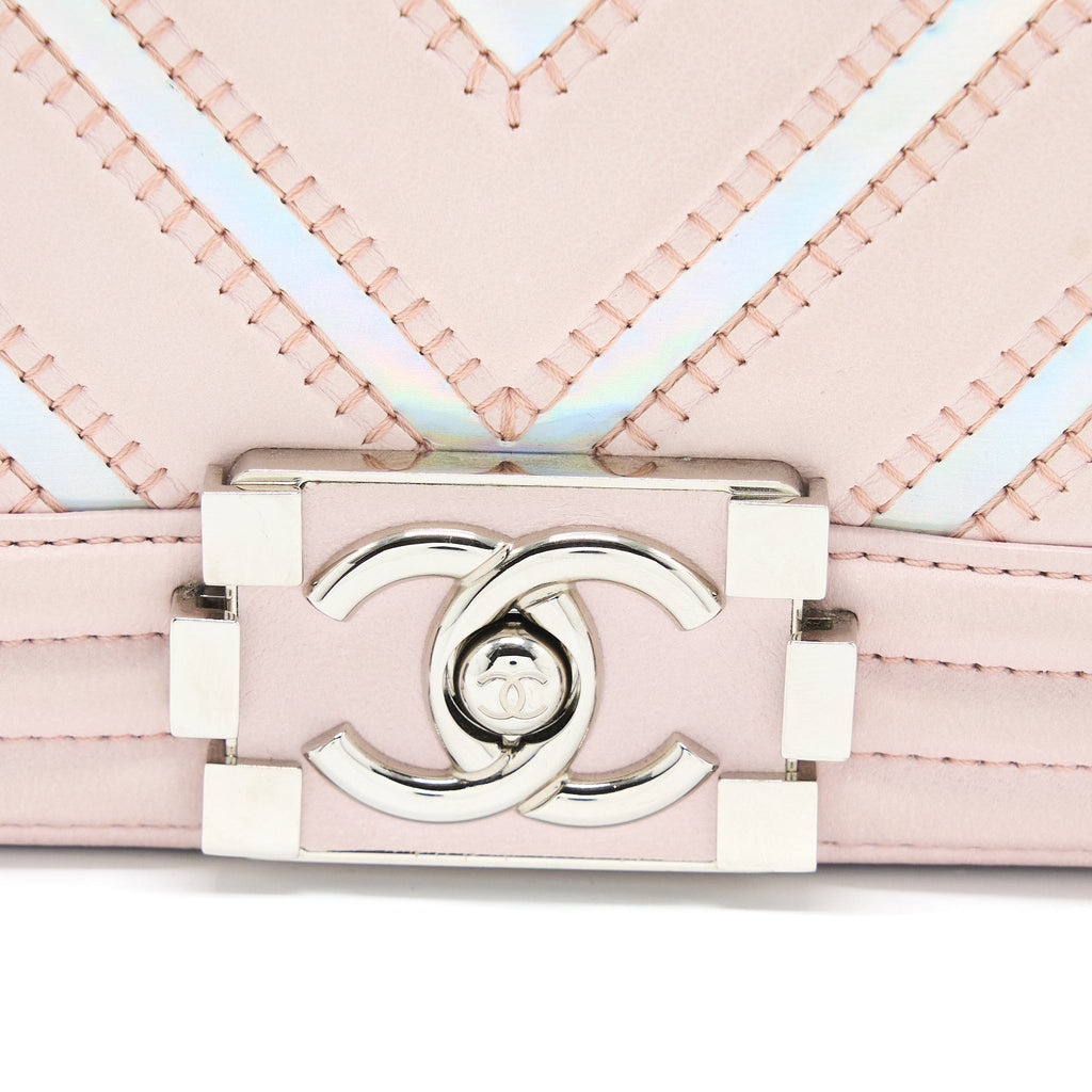 Chanel Chevron Small Boy Bag Limited Edition Lambskin Light Pink