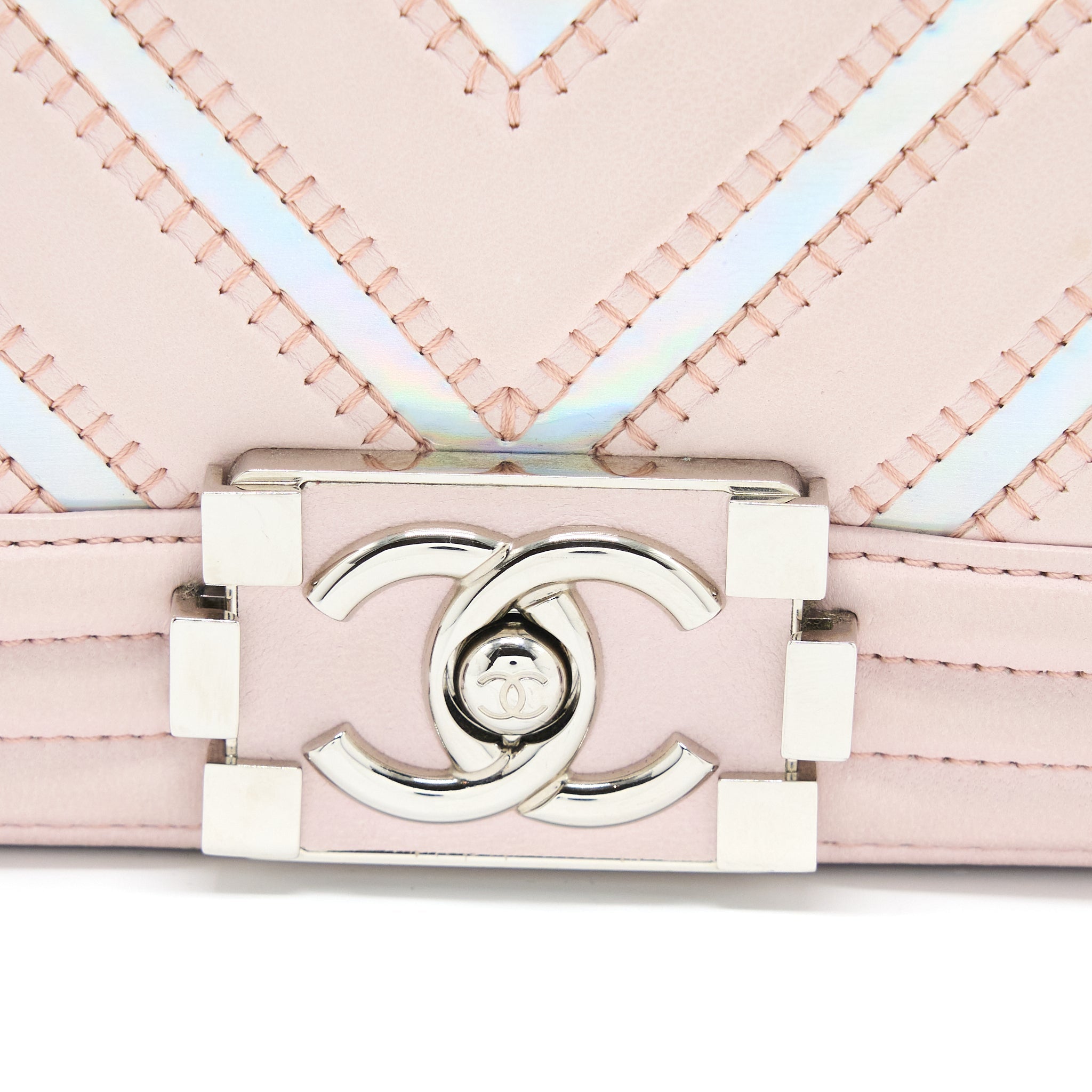 Chanel Chevron Small Boy Bag Limited Edition Lambskin Light Pink