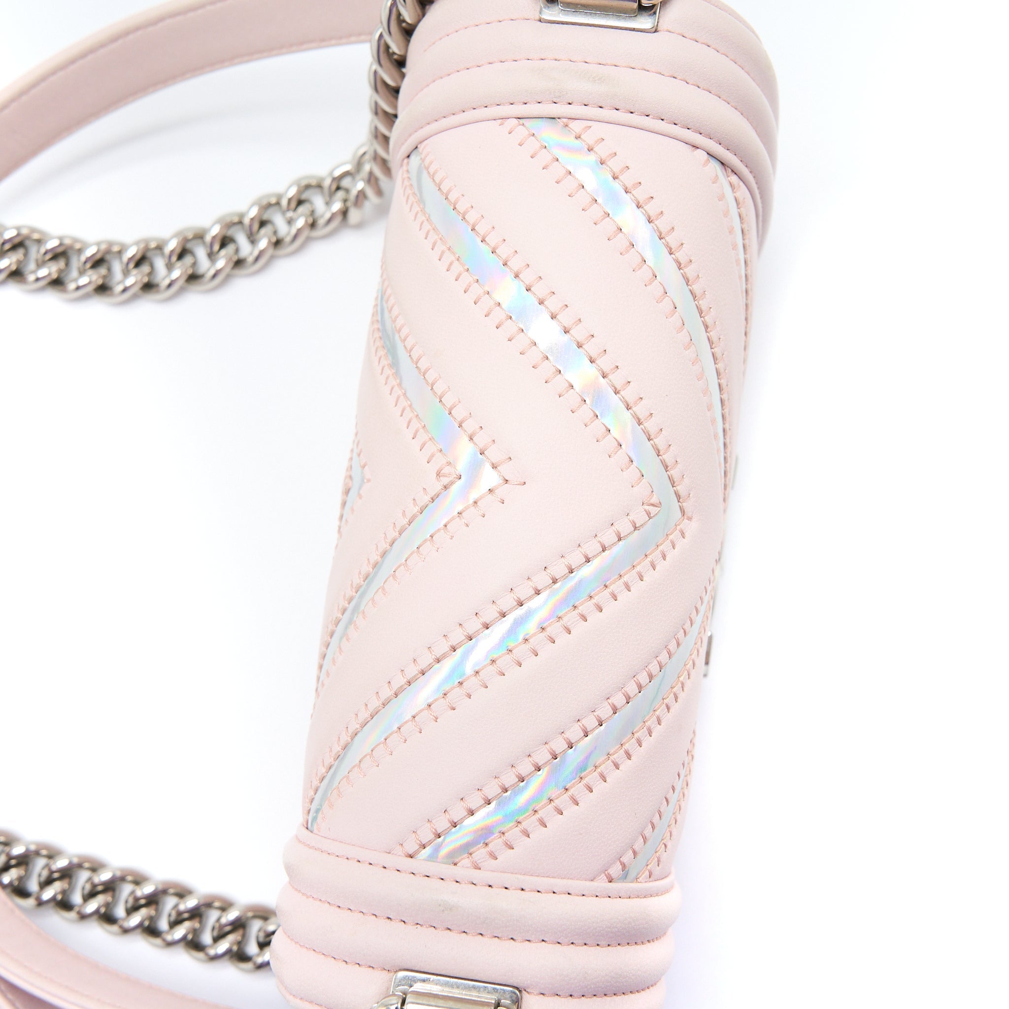 Chanel Chevron Small Boy Bag Limited Edition Lambskin Light Pink